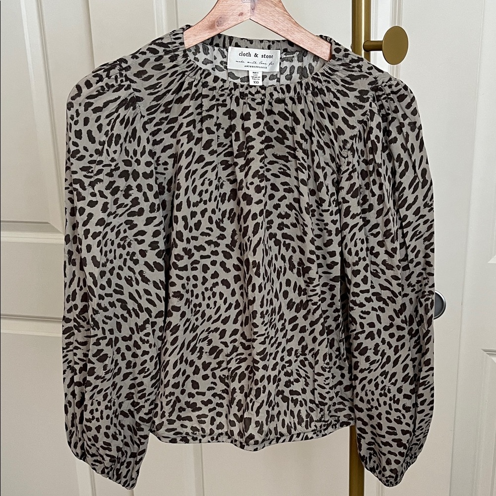 Cloth & Stone Leopard Print Blouse - Black and Gray
